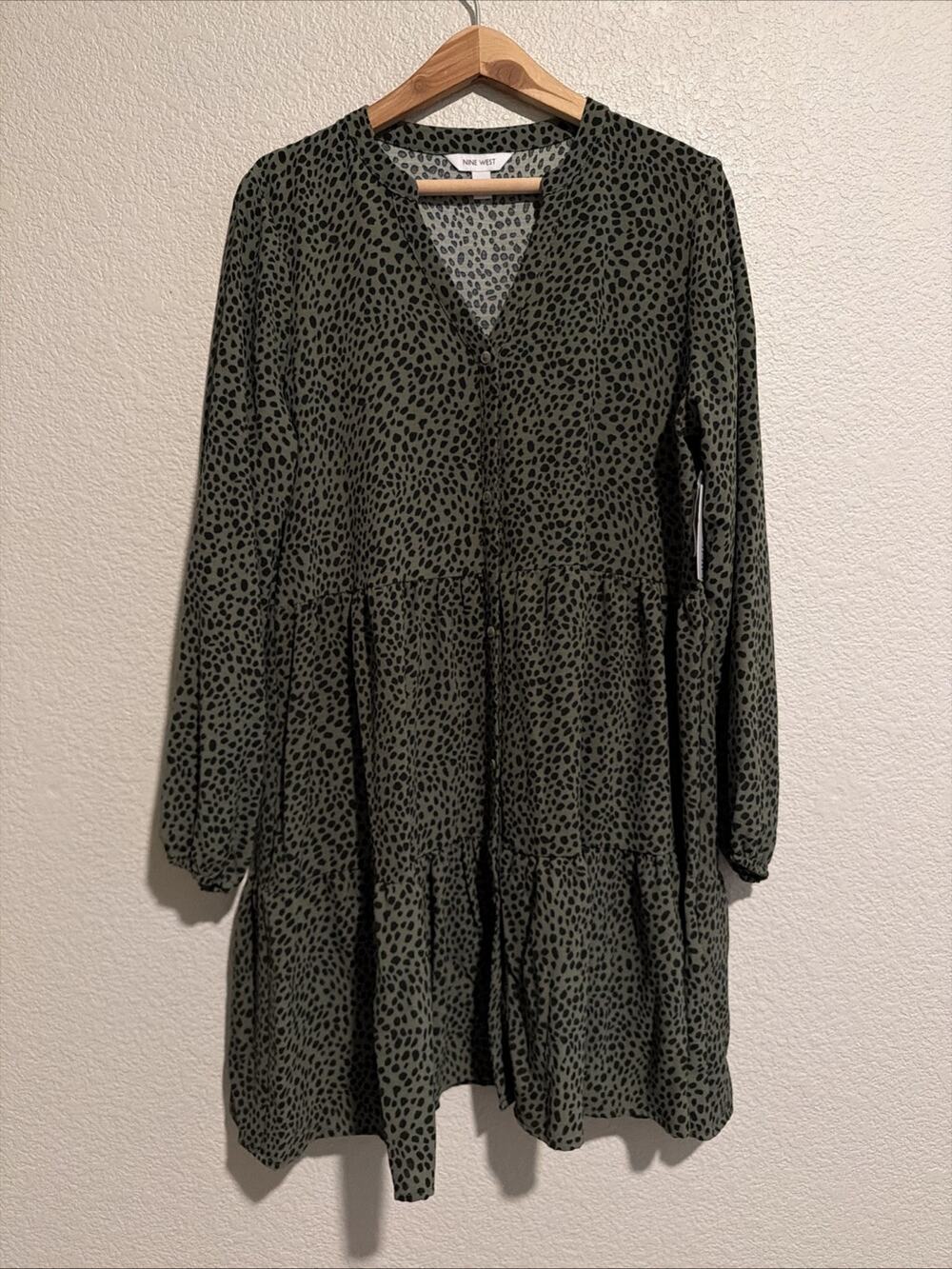 NEW Nine West Dress Boho Babydoll 90s Y2K Coastal Country Tiered Animal Print M